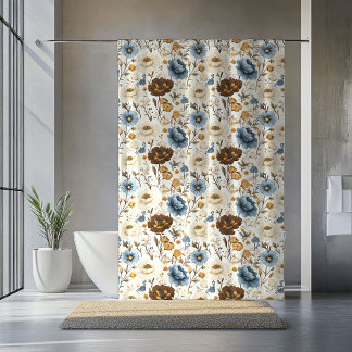 Blue Ivory Floral Dusty Blue Wedding Gift Curtain