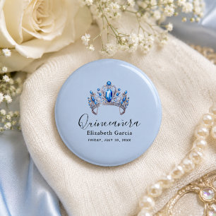 Blue & Ivory Floral Quinceañera 1 Inch Round Button