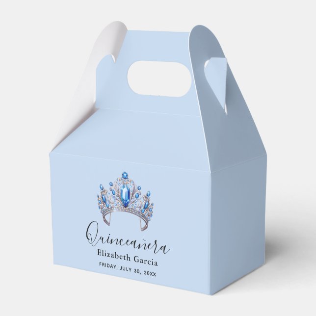 Blue & Ivory Floral Quinceañera Favor Box (Front Side)