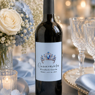 Blue & Ivory Floral Quinceañera Wine Label