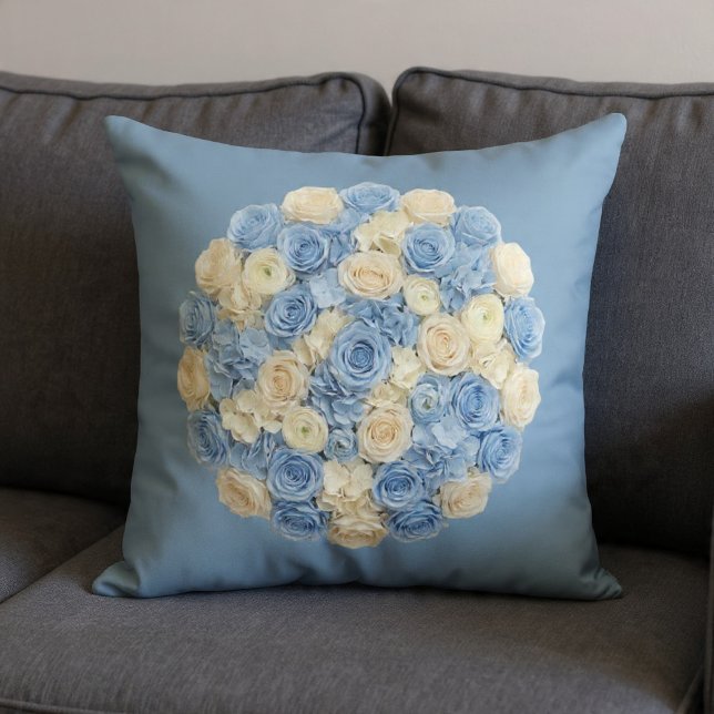 Blue & Ivory Floral Throw Pillow (Creator Uploaded)