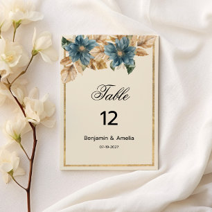 Blue ivory gold fall spring floral Table Numbers