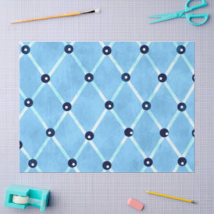 Blue Ivory Lattice Studs Funky Pattern Decoupage Tissue Paper