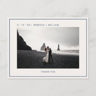 Blue Ivory Photo Wedding Thank You Postcard
