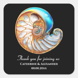Blue Ivory Shell Coastal Wedding Thank You Square Sticker