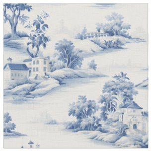 Blue & Ivory Toile Fabric