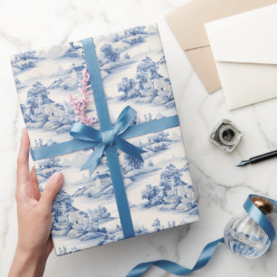 Blue & Ivory Toile Wrapping Paper