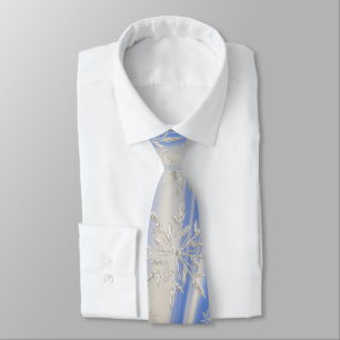 Blue & Ivory Winter Snow and Ice Snowflake Swirl Tie