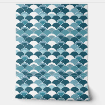 Blue Japanese Fan Print Pattern