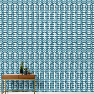 Blue Japanese Fan Print Pattern Wallpaper