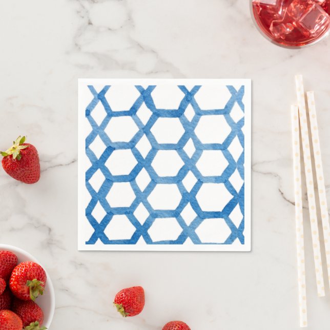 Blue Japanese Shibori polygon watercolor pattern  Napkin (Insitu)