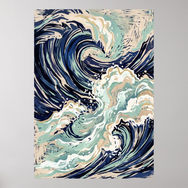 Blue Japanese Wave Poster (Front)