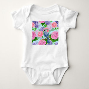 Blue jay and flowers watercolor pattern baby bodysuit