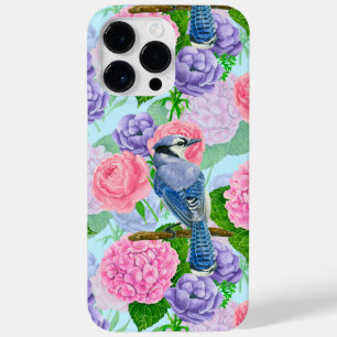 Blue jay and flowers watercolor pattern Case-Mate iPhone 14 pro max case