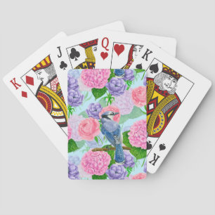 Blue jay and flowers watercolor pattern playing cards