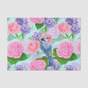 Blue jay and flowers watercolor pattern tissue paper
