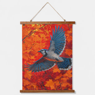 Blue Jay Autumn Leaves Nature Tapestry