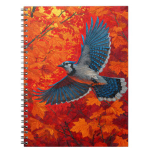 Blue Jay Autumn Maple Flight Art Notebook