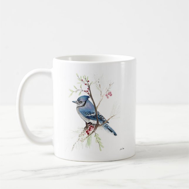 Blue Jay Bird Aquarelle Art Café Mug (Gauche)