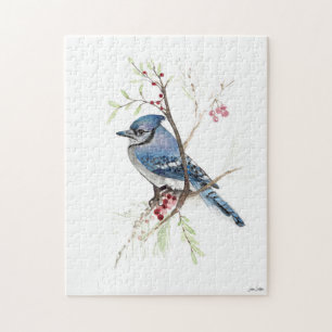Blue Jay Bird Aquarelle Art Jigsaw Puzzle