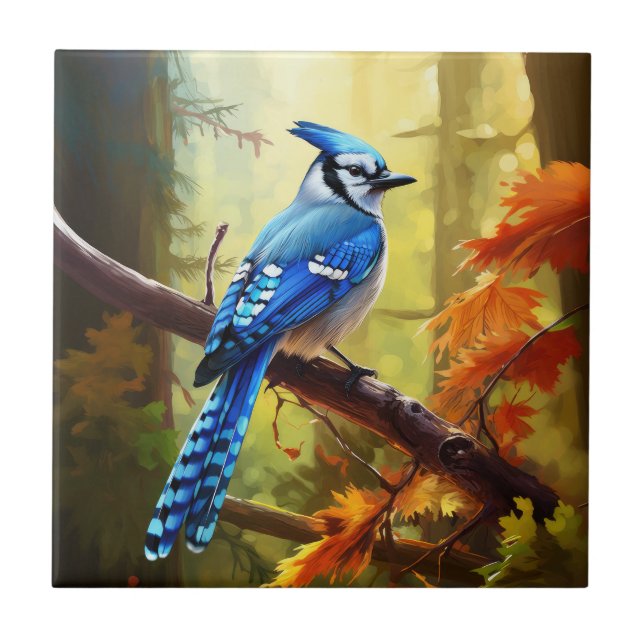 Blue Jay Bird Art Ceramic Tile (Front)