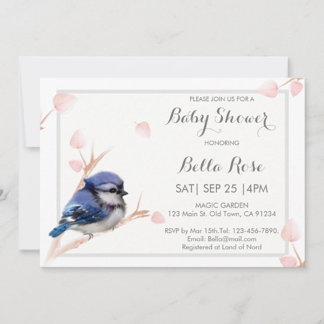 Blue Jay Bird Baby Shower Invitations (Devant)