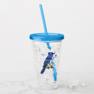 Blue jay bird cartoon illustration acrylic tumbler