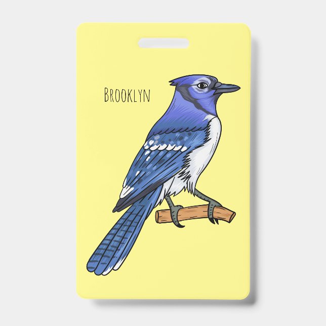 Blue jay bird cartoon illustration badge (Front)