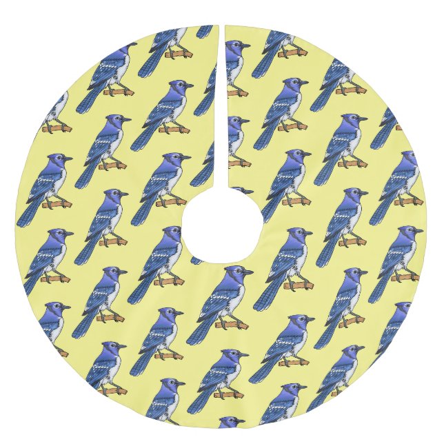Blue jay bird cartoon illustration  brushed polyester tree skirt (Front)
