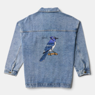 Blue jay bird cartoon illustration denim jacket