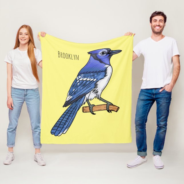 Blue jay bird cartoon illustration  fleece blanket (In Situ)