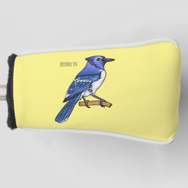 Blue jay bird cartoon illustration  golf head cover (Front)