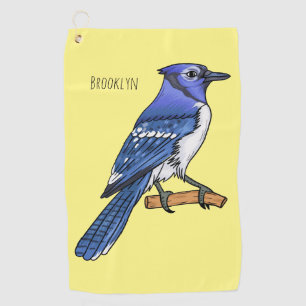 Blue jay bird cartoon illustration  golf towel