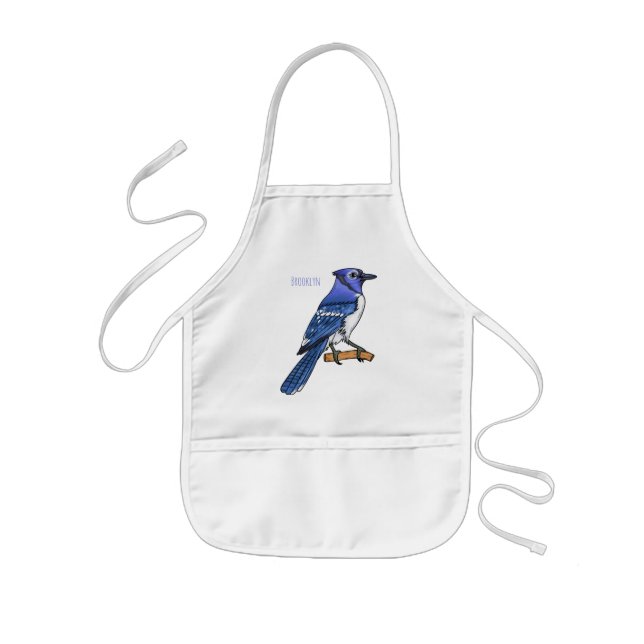 Blue jay bird cartoon illustration  kids apron (Front)