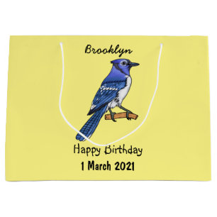 Blue jay bird cartoon illustration large gift bag