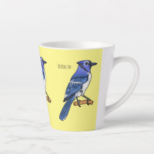 Blue jay bird cartoon illustration  latte mug