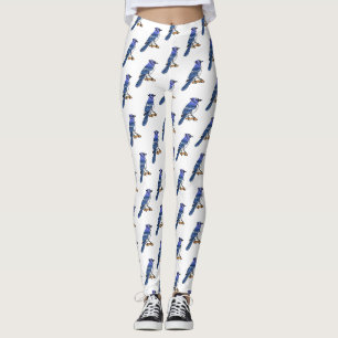 Blue jay bird cartoon illustration leggings