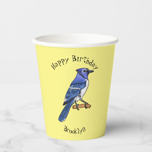 Blue jay bird cartoon illustration  paper cups (Front)