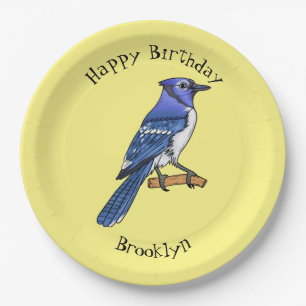Blue jay bird cartoon illustration  paper plate