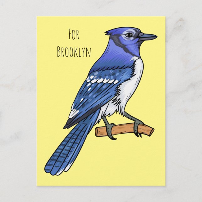 Blue jay bird cartoon illustration postcard (Front)