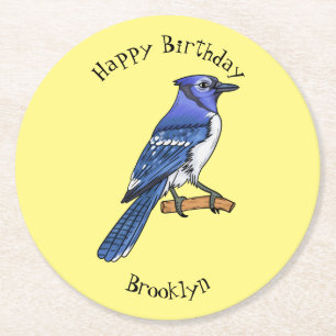 Blue jay bird cartoon illustration  round paper coaster