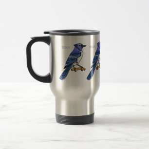 Blue jay bird cartoon illustration travel mug