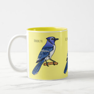Blue jay bird cartoon illustration Two-Tone coffee mug
