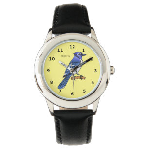 Blue jay bird cartoon illustration  watch