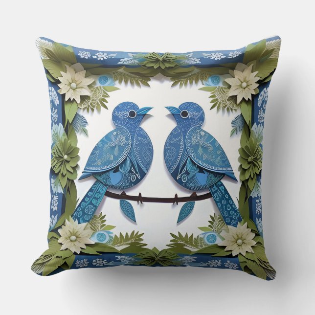 🐦 Blue Jay Bird Decor Modern Nature Style 🌿✨ Throw Pillow (Front)