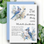 Blue Jay Bird Flowers Springtime 21st Birthday Invitation<br><div class="desc">21st birthday party invitation with paintings of beautiful Blue Jays sitting among blossoms in the branches of a tree. Contact me for assistance with your customizations or to request additional matching or coordinating Zazzle products for your celebration.</div>
