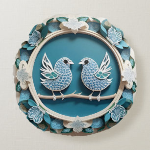 🐦 Blue Jay Bird Living Room Accent 🌿 Round Pillow