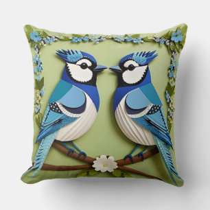 🐦 Blue Jay Bird  Nature Home Accent 🌿 Throw Pillow
