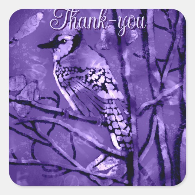 Blue Jay Bird on Tree Branch Thank-you  Square Sticker (Front)