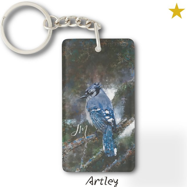 Blue Jay Bird Painting Initials Birdwatching  Keychain (Creator Uploaded)